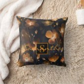 黒エレガント金ゴールドテラコッタフローラモノグラム クッション (ブランケット)