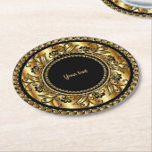 黒エレガント金ゴールドテンプレート ラウンドペーパーコースター (アングル)