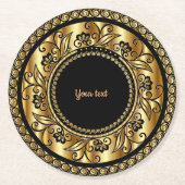 黒エレガント金ゴールドテンプレート ラウンドペーパーコースター (正面)