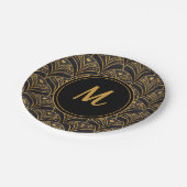 黒エレガント金ゴールドデコアートパターンモノグラム ペーパープレート (アングル)