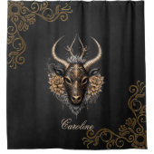 黒エレガント金ゴールドトナカイ シャワーカーテン (正面)