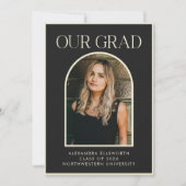 黒エレガント金ゴールドトレンディーアーチ写真卒業 案内状 (正面)