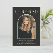 黒エレガント金ゴールドトレンディーアーチ写真卒業 案内状 (スタンド正面)