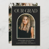 黒エレガント金ゴールドトレンディーアーチ写真卒業 案内状 (正面/裏面)