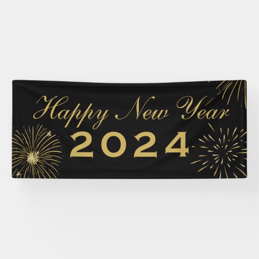 黒エレガント金ゴールドハッピーニューイヤー2025年パーティー銀行 横断幕 (横)