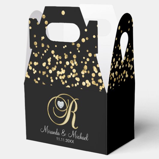黒エレガント金ゴールドハートモノグラム結婚Rの贈り物 フェイバーボックス (オープン)