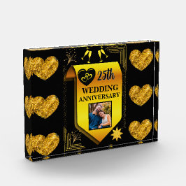 黒エレガント金ゴールドハート25結婚周年 フォトブロック