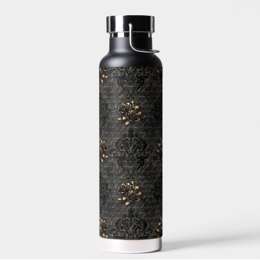 黒エレガント金ゴールドバラダマスクゴシック ウォーターボトル (左面)