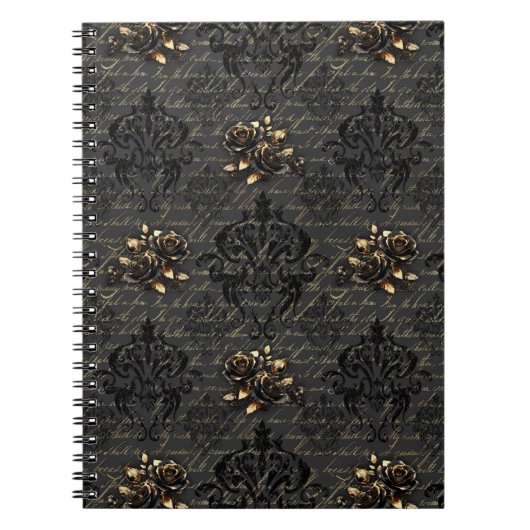 黒エレガント金ゴールドバラダマスクゴシック ノートブック (正面)