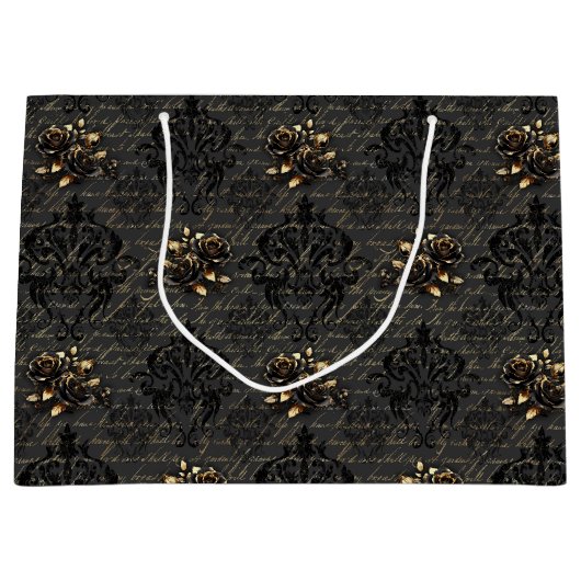 黒エレガント金ゴールドバラダマスクゴシック ラージペーパーバッグ (正面)
