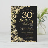 黒エレガント金ゴールドバラ30th誕生日パーティー 招待状 (スタンド正面)