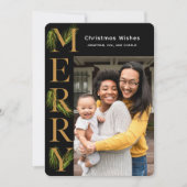 黒エレガント金ゴールドパメリーイン写真クリスマス シーズンカード (正面)