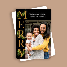 黒エレガント金ゴールドパメリーイン写真クリスマス シーズンカード