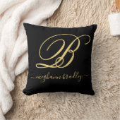 黒エレガント金ゴールドパーソナライズされた名モノグラムの クッション (ブランケット)