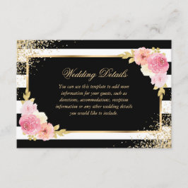 黒エレガント金ゴールドピンクフローラ結婚の詳細 エンクロージャーカード