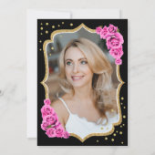 黒エレガント金ゴールドピンク写真50誕生日 招待状 (裏面)