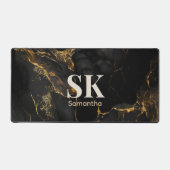 黒エレガント金ゴールドフェイクグリッター大理石モノグラム デスクマット (正面)