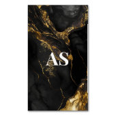 黒エレガント金ゴールドフェイクグリッター大理石モノグラム マグネット名刺 (正面縦)