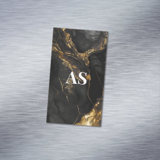 黒エレガント金ゴールドフェイクグリッター大理石モノグラム マグネット名刺 (インサイチュ)