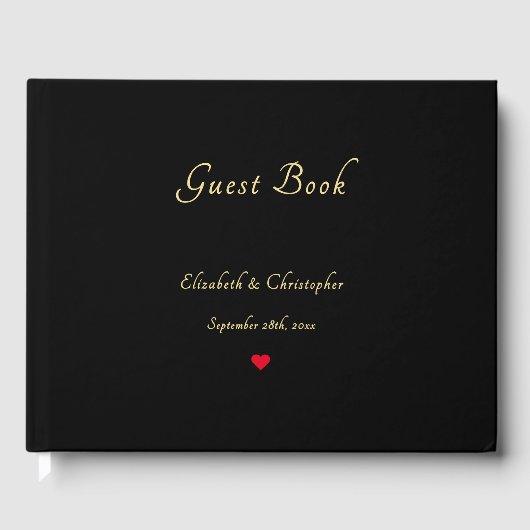 黒エレガント金ゴールドフェイクハート結婚記念日 ゲストブック (正面)