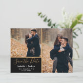 黒エレガント金ゴールドフォトコラージュ日付の保存 セーブザデート (スタンド正面)