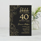 黒エレガント金ゴールドフォトサプライズ40歳の誕生日 招待状 (スタンド正面)