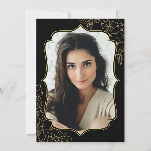 黒エレガント金ゴールドフォトサプライズ40歳の誕生日 招待状 (裏面)