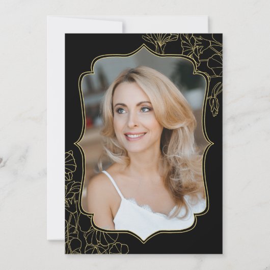 黒エレガント金ゴールドフォトサプライズ50誕生日 招待状 (裏面)