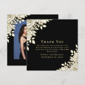 黒エレガント金ゴールドフォトサンキューカード 招待状 (正面/裏面)