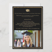 黒エレガント金ゴールドフォトスクリプト卒業 招待状 (裏面)