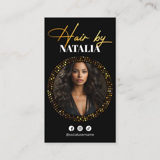 黒エレガント金ゴールドフォトヘアサロン ロイヤリティカード (正面)