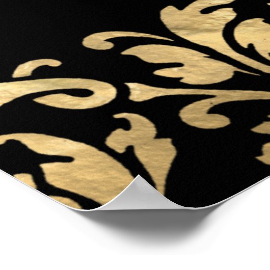 黒エレガント金ゴールドフラワーズスウィート16誕生日 ポスター (角)