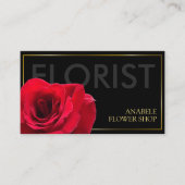 黒エレガント金ゴールドフレームフローリストとレッドローズ 名刺 (正面)