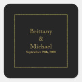 黒エレガント金ゴールドフレ結婚ームの封筒シール スクエアシール (正面)