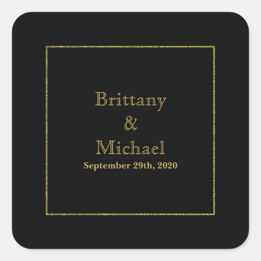 黒エレガント金ゴールドフレ結婚ームの封筒シール スクエアシール (正面)