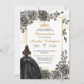 黒エレガント金ゴールドフローラキンセアニェラ 招待状 (正面)