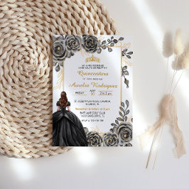 黒エレガント金ゴールドフローラキンセアニェラ 招待状