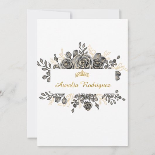 黒エレガント金ゴールドフローラキンセアニェラ 招待状 (裏面)