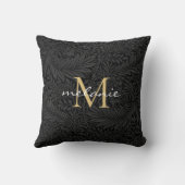 黒エレガント金ゴールドフローラスクリプトモノグラム クッション (裏面)