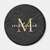 黒エレガント金ゴールドフローラスクリプトモノグラム マグネット (正面)