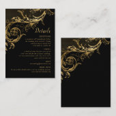 黒エレガント金ゴールドフローラダマスクウェディング詳細 エンクロージャーカード (正面/裏面)