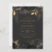 黒エレガント金ゴールドフローラダーク結婚ズ 招待状 (正面)