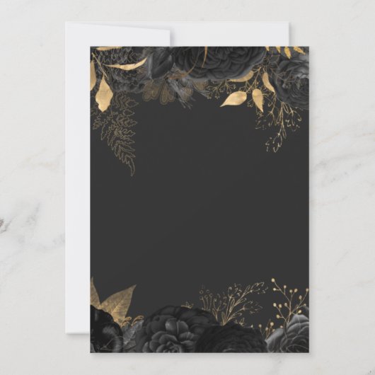 黒エレガント金ゴールドフローラダーク結婚ズ 招待状 (裏面)