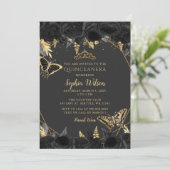 黒エレガント金ゴールドフローラバタフライキンセアニラ 招待状 (スタンド正面)