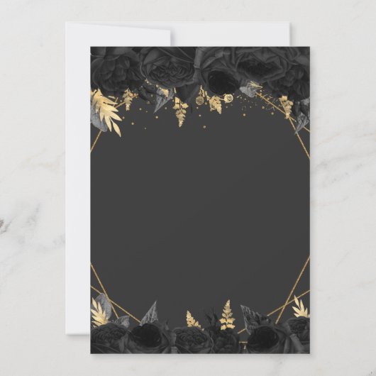 黒エレガント金ゴールドフローラバタフライ甘い16 招待状 (裏面)