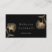 黒エレガント金ゴールドフローラフェミニン 名刺 (正面)