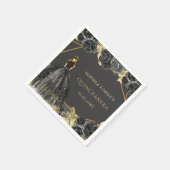 黒エレガント金ゴールドフローラプリンセスキンセアニェラ スタンダードカクテルナプキン (角)