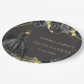 黒エレガント金ゴールドフローラプリンセスキンセアニェラ ペーパープレート (アングル)