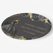 黒エレガント金ゴールドフローラプリンセスキンセアニェラ ペーパープレート (アングル)