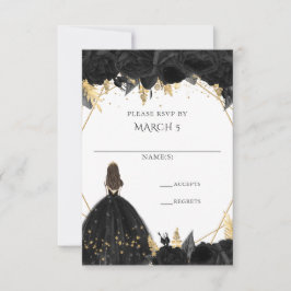 黒エレガント金ゴールドフローラプリンセスキンセアニェラ 出欠カード